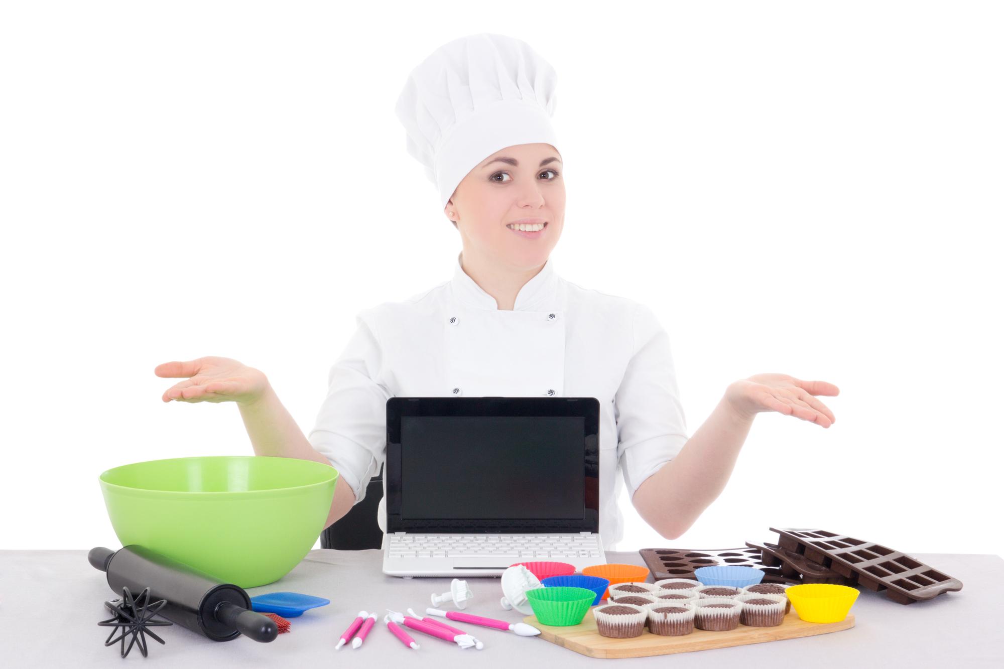 Chef teaching online with futuristic kitchen setup